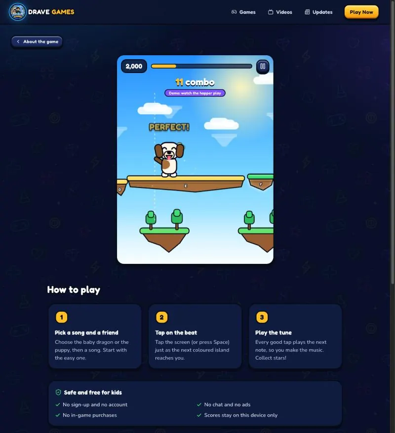 Beat Hopper on a computer, with how to play and safety notes