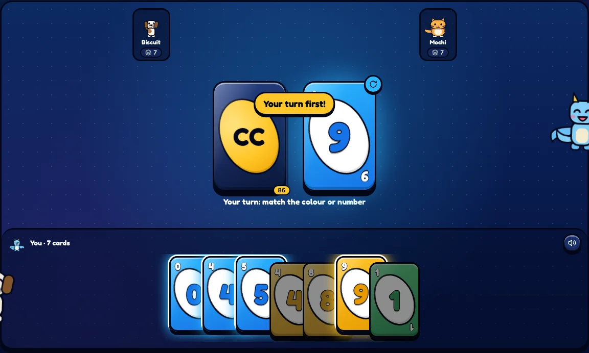 Color Clash on a computer with two computer players, Biscuit and Mochi